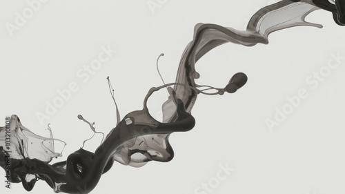 Abstract black and white fluid dynamics swirl on white background