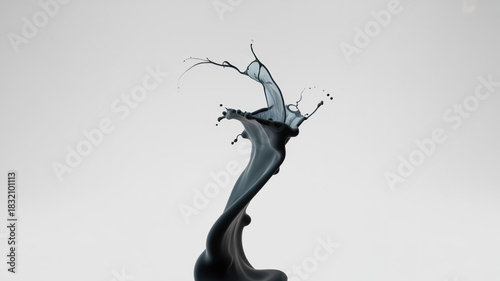 Dynamic dark liquid splash against a clean white background