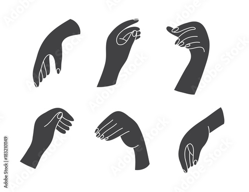 Set of stylized hand gestures that effectively represent various forms of communication and expression