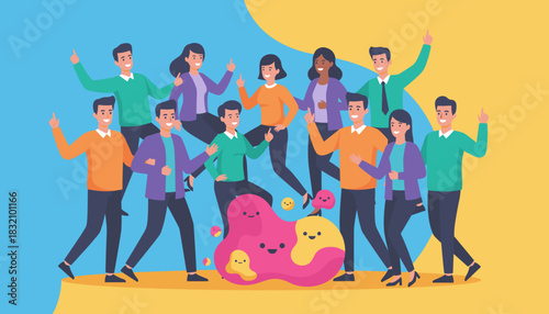 Energetic diverse team jumping together Celebrating unity success and collaborative achievement