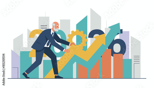 Senior businessman pushing the 2026 growth arrow Business success strategy and future planning