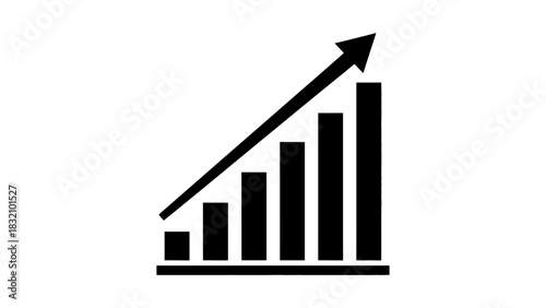 Black and white increasing bar graph with arrow pointing upwards right