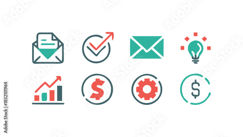 Minimalist business and marketing icon set featuring symbols of strategy finance communication and growth . vector icon