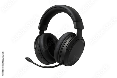 Black over ear gaming headset with attached boom microphone isolated on dark background, immersive audio equipment