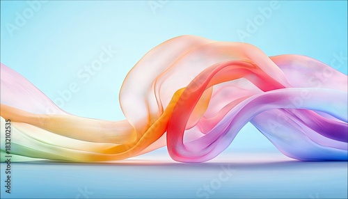 An abstract image of flowing fabric in various colors against a gradient background.