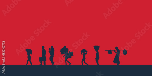 World refugee day. Refugee silhouette background template. A person forced to emigrate vector.