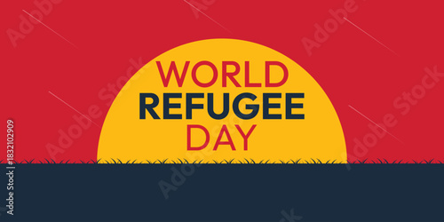 World refugee day. Refugee silhouette background template. A person forced to emigrate vector.
