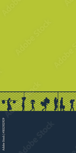 World refugee day. Refugee silhouette background template. A person forced to emigrate vector.