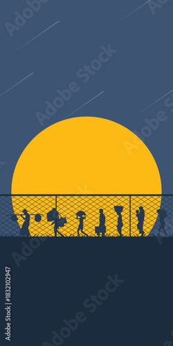 World refugee day. Refugee silhouette background template. A person forced to emigrate vector.