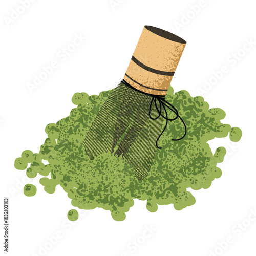 Traditional Japanese Chasen Whisk Mixing Matcha Powder