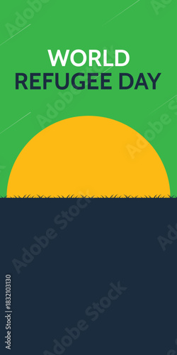 World refugee day. Refugee silhouette background template. A person forced to emigrate vector.