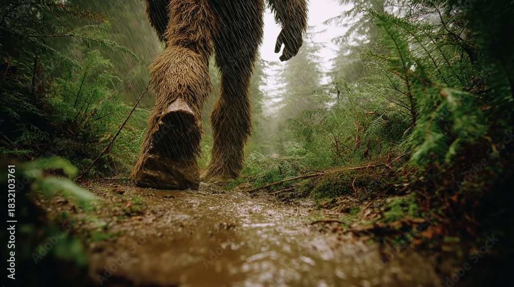 Obraz premium Large Furry Creature Walking Through Misty Forest