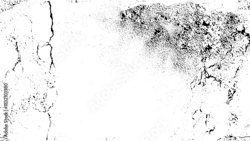 Black and White background. Abstract monochrome surface pattern of cracks, chips, scratches, stains, scuffs. Grunge black and white Texture. Dark messy dust overlay distressed background