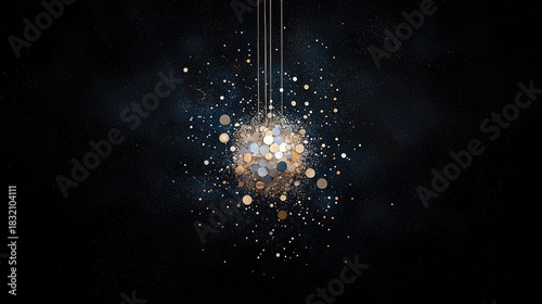 An abstract image featuring a sphere made of light and particles suspended in a dark space.
