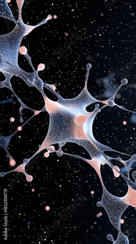 An abstract illustration of a neural network structure against a dark background, resembling a network of interconnected cells or neurons.