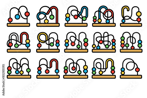 Colorful bead maze toy patterns with multiple wire configurations for children