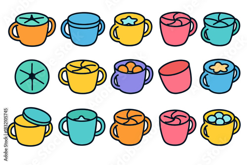 Colorful assortment of decorative cups with star and flower inserts