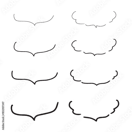 手描き風のふきだしセット　会話やコメントに使えるかわいい装飾ライン素材｜ふきだし, 手書き, フリーハンド, ベクター, 白背景, 黒
