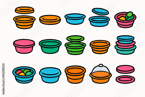 Colorful collapsible silicone bowls with lids in various sizes and styles