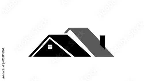 Modern house roof icon with chimney and window