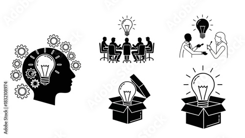 Collection of illustrations about ideas and innovation