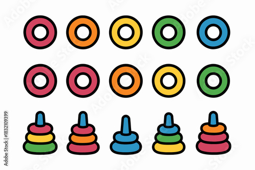 Colorful stacking rings and cones for early childhood development