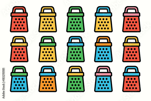 Colorful grater pattern with vibrant kitchen utensil designs