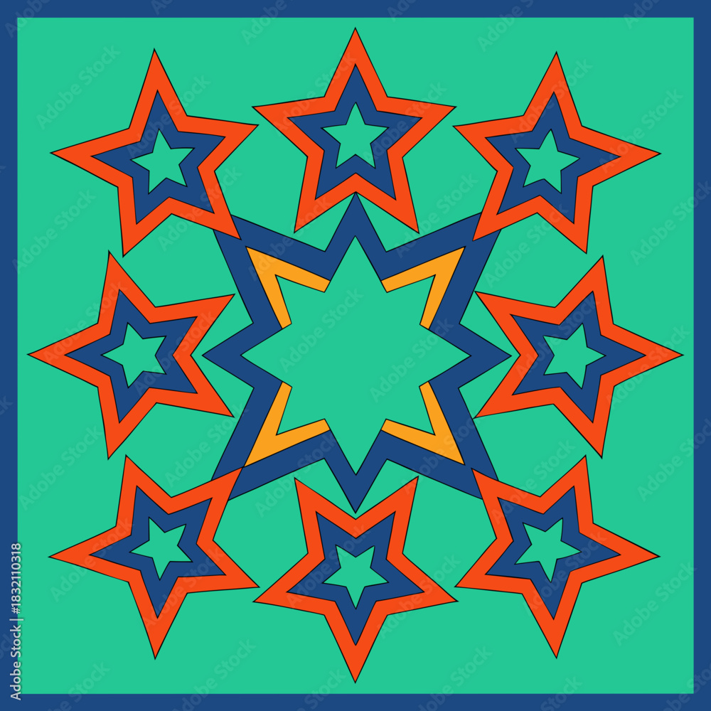 Obraz premium Geometric star pattern with teal orange and blue colors