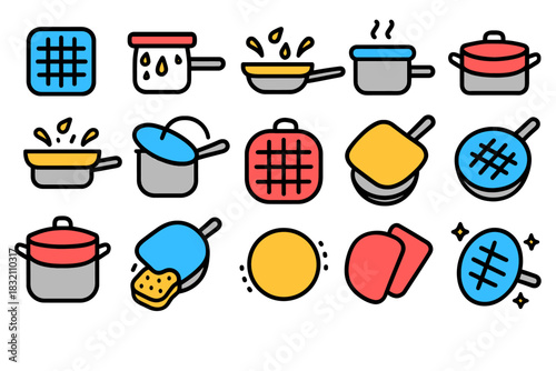 Colorful collection of cooking utensil icons with modern design