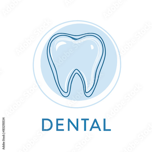 Creative logo design featuring a blue dental tooth emblem with modern touches in a simple style
