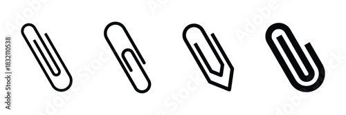 Document clip icon suite. Paper clip attachment vector design. Clip for papers symbol. Vector paper clip icon. Paper clip shape. Attachment symbol. Element for design logo mobile app interface