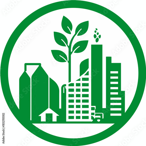 Sustainable industrial landscape showcases green technology and eco-friendly practices