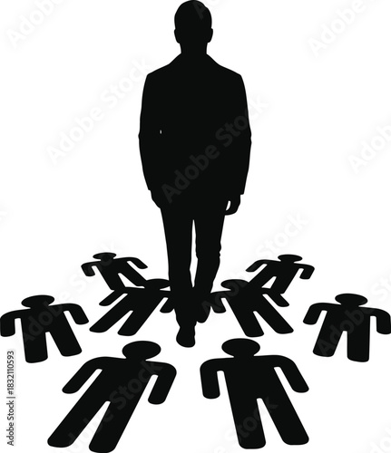 Business leader standing tall over fallen colleagues