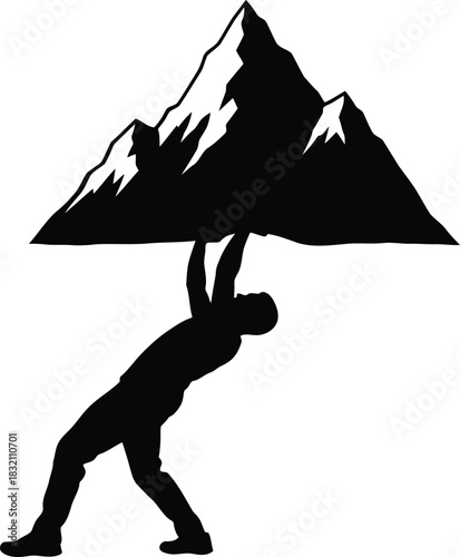 Silhouette man lifting mountain
