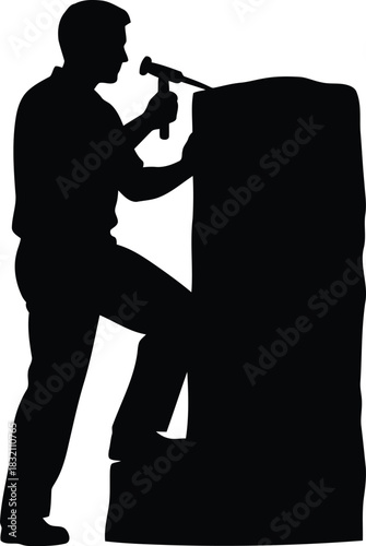 Silhouette speaker at podium with microphone