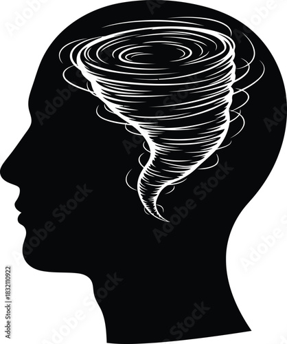 Tornado brainstorming creative chaos in silhouette