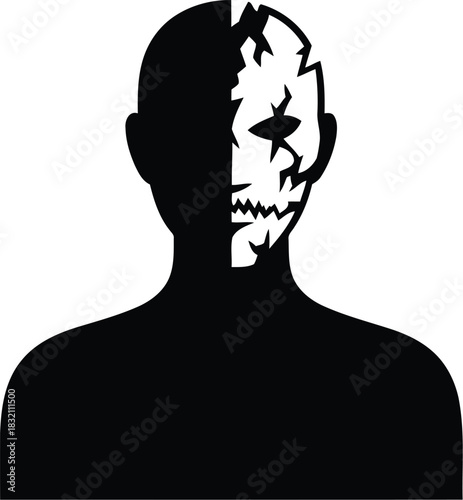 Split personality silhouette inner conflict identity crisis