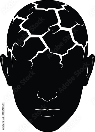 Cracked head silhouette mental health crisis