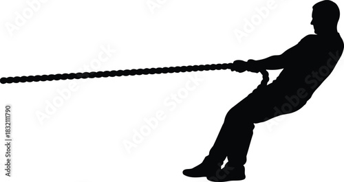 Silhouette of person pulling rope teamwork concept