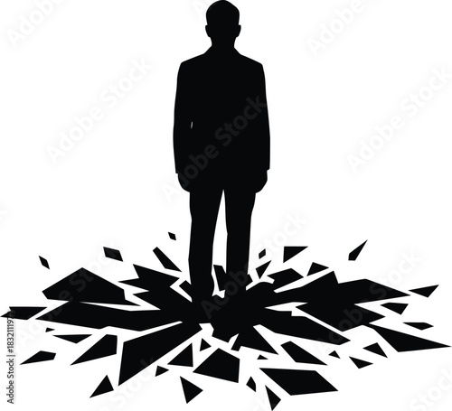 Man standing on shattered ground silhouette