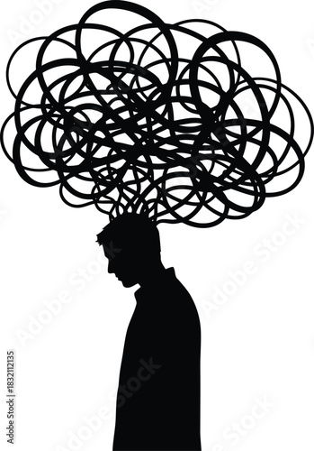 Mind chaos silhouette overwhelmed man mental stress