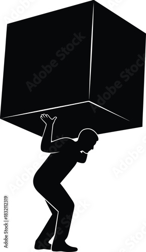 Man carrying heavy cube silhouette