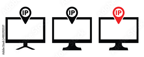 Black silhouette globe with IP text – Vector icon on white background.