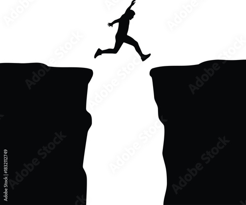 Silhouette jumps gap courage risk leap of faith