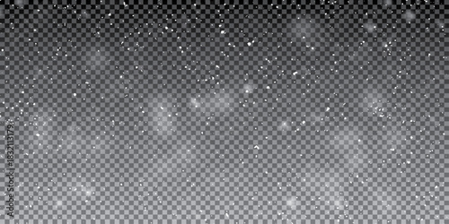 Falling snowflakes in transparent beauty, delicate  background. Snowflake elements, snowy backdrop. Vector illustration of intense snowfall, snowflakes.