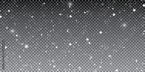 Falling snowflakes in transparent beauty, delicate and small, isolated on a clear background. Vector design.