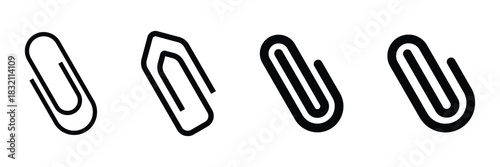 Clip vector icon set. Attach file or document paper clip symbol. Paperclip sign in black color.