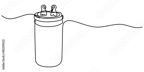 capacitor continuous one line drawing, Capacitors isolated on white background, in outline illustration. 