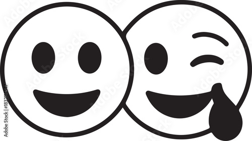 Two simple cartoon smiley faces one winking and crying with laughter