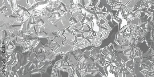 Metallic abstract background with a textured, crystalline or ice-like pattern in shades of silver and gray, featuring sharp geometric facets and reflective highlights for a modern, cool aesthetic
